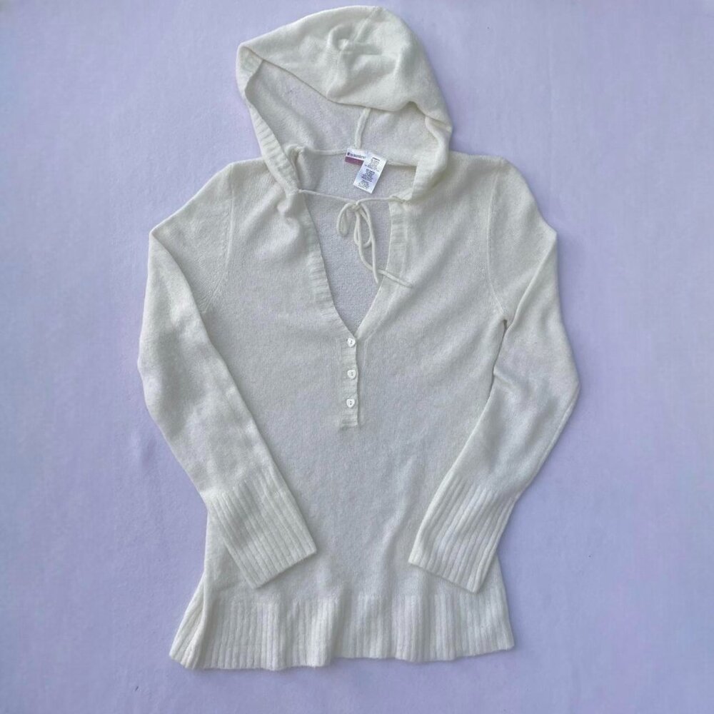 No Boundaries Juniors Cream Stretchy Hooded Knit Sweater Dress Size XL y2k Fall